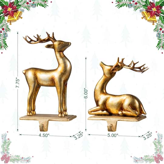 Glitzhome® Gold Standing & Sitting Reindeer Stocking Holder Set